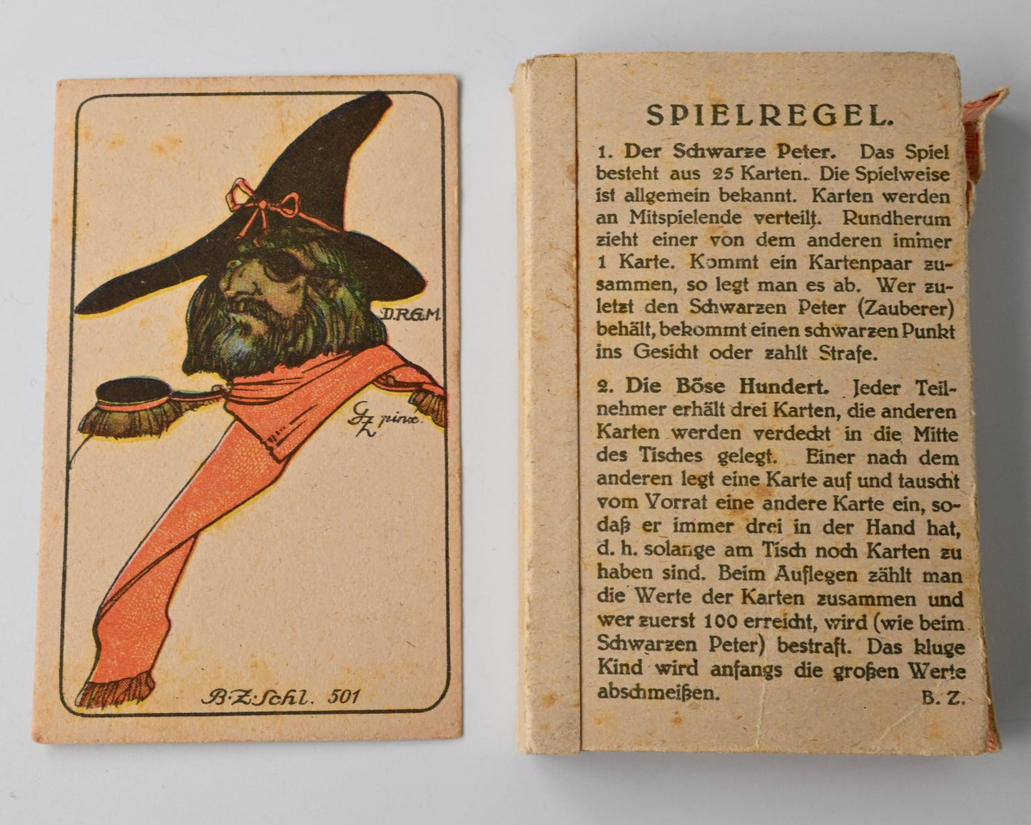 Schwarzer Peter Kartenspiel, Die Böse Hundert, Märchenkartenspiel der Berliner B.Z., vollständiges Verlagsspiel, Einzelstück, 1930er Jahre