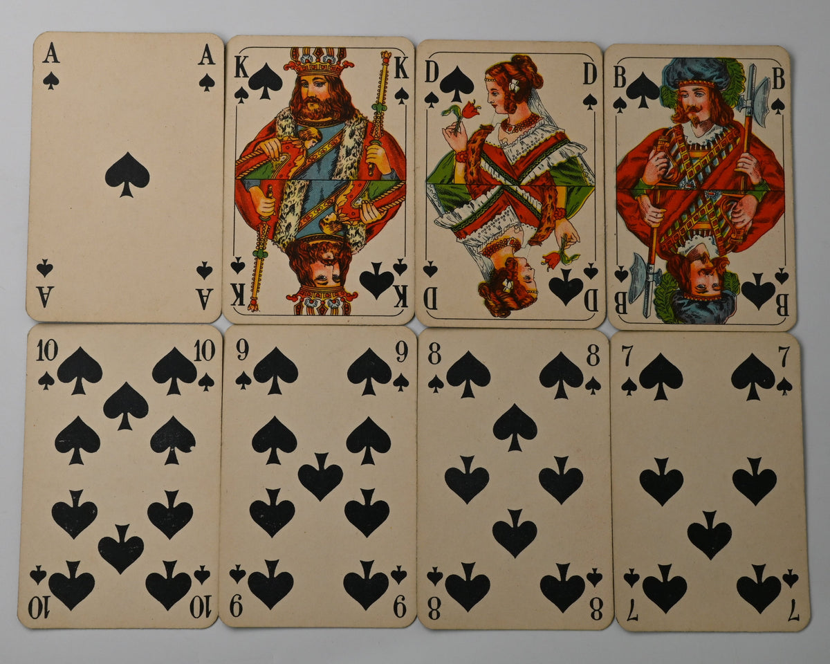 Skat Game – Altenburger Playing Cards, Skat-Karte Nr. 7, French-Suited Design, Checked Back – c. 1940 – One of a Kind