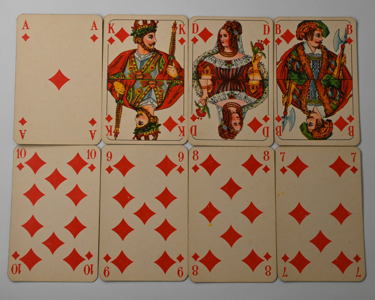 Skat Game – Altenburger Playing Cards, Skat-Karte Nr. 7, French-Suited Design, Checked Back – c. 1940 – One of a Kind