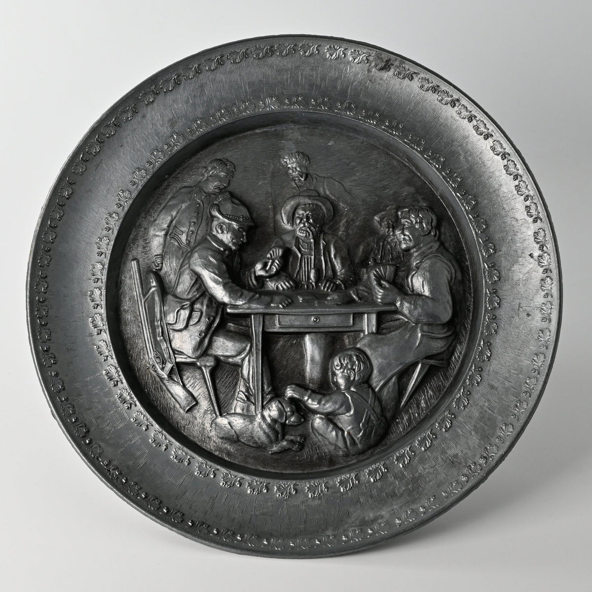 Pewter Wall Plate “Card Players in a Tavern” – c. 1970s – One of a Kind