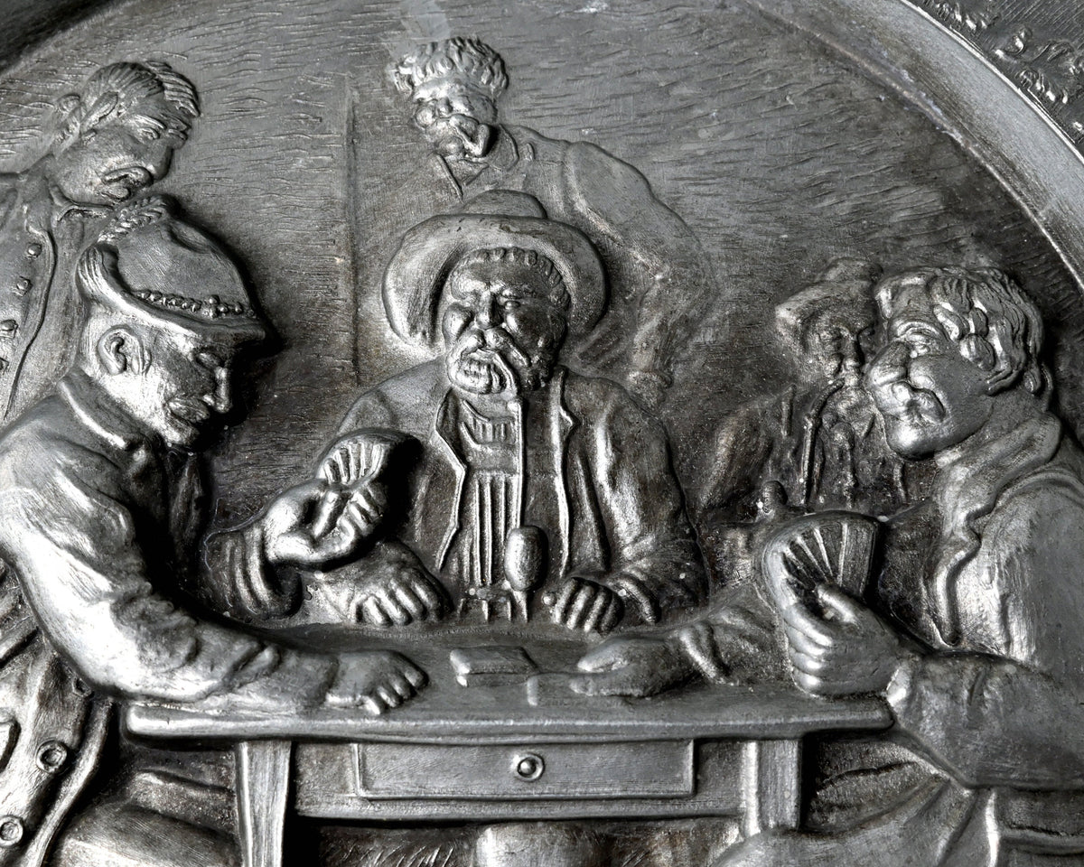 Pewter Wall Plate “Card Players in a Tavern” – c. 1970s – One of a Kind