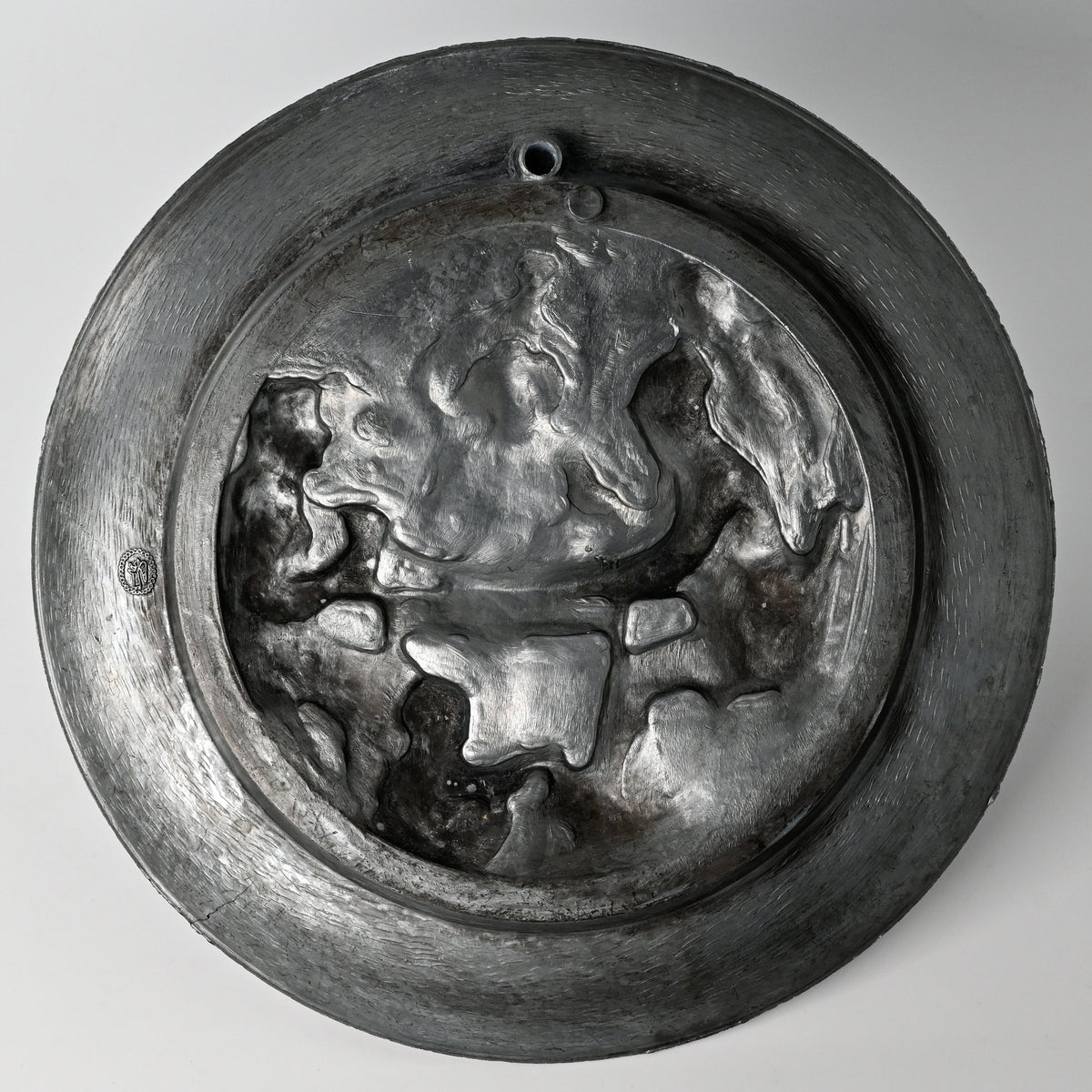 Pewter Wall Plate “Card Players in a Tavern” – c. 1970s – One of a Kind